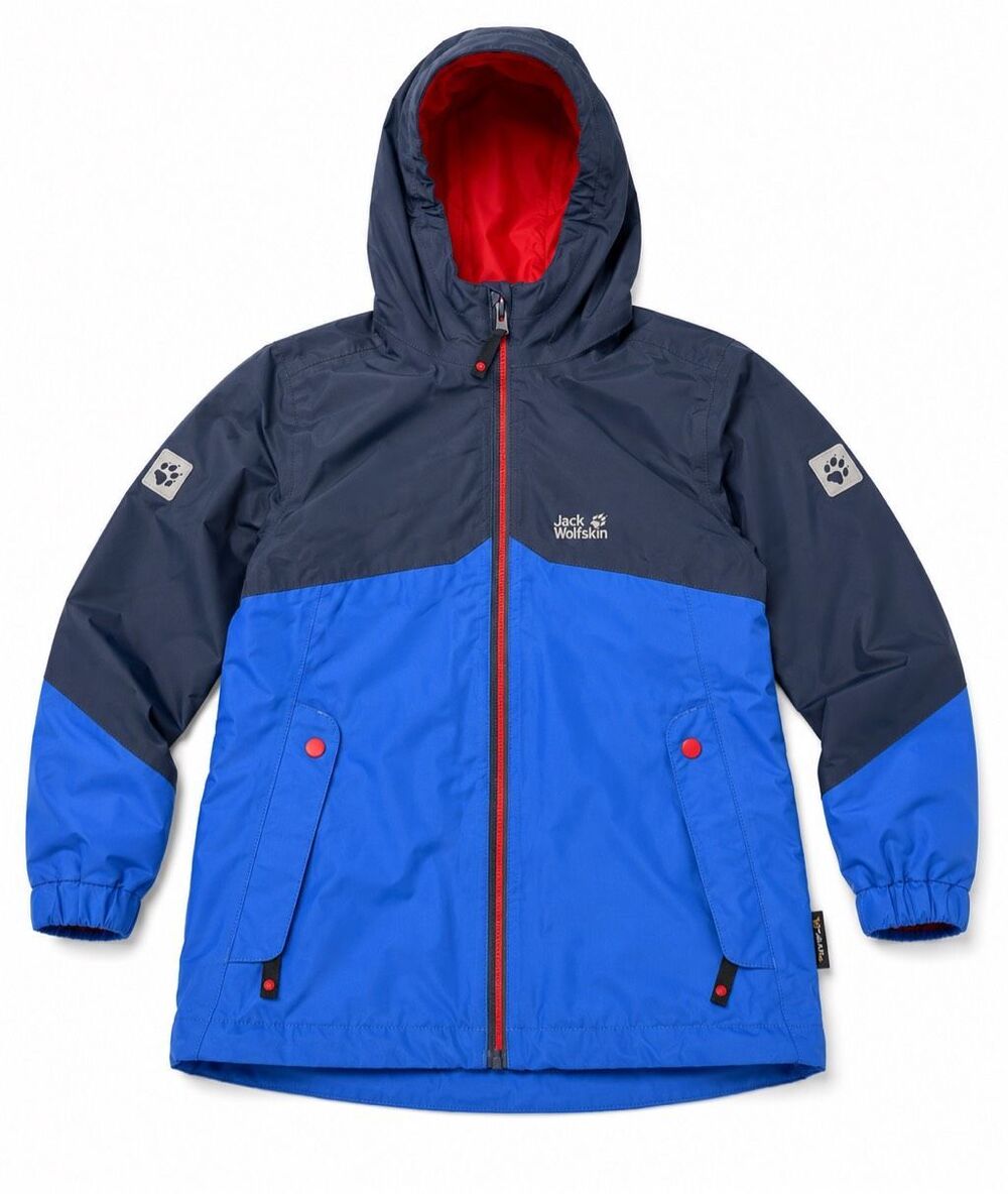 Jack Wolfskin Iceland 3 In 1 Kids Blue Colorblock Hooded Rain Jacket Sz 128 7-8